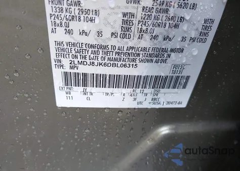 2013 Lincoln Mkx from USA, damaged, VIN 2LMDJ8JK6DBL06315